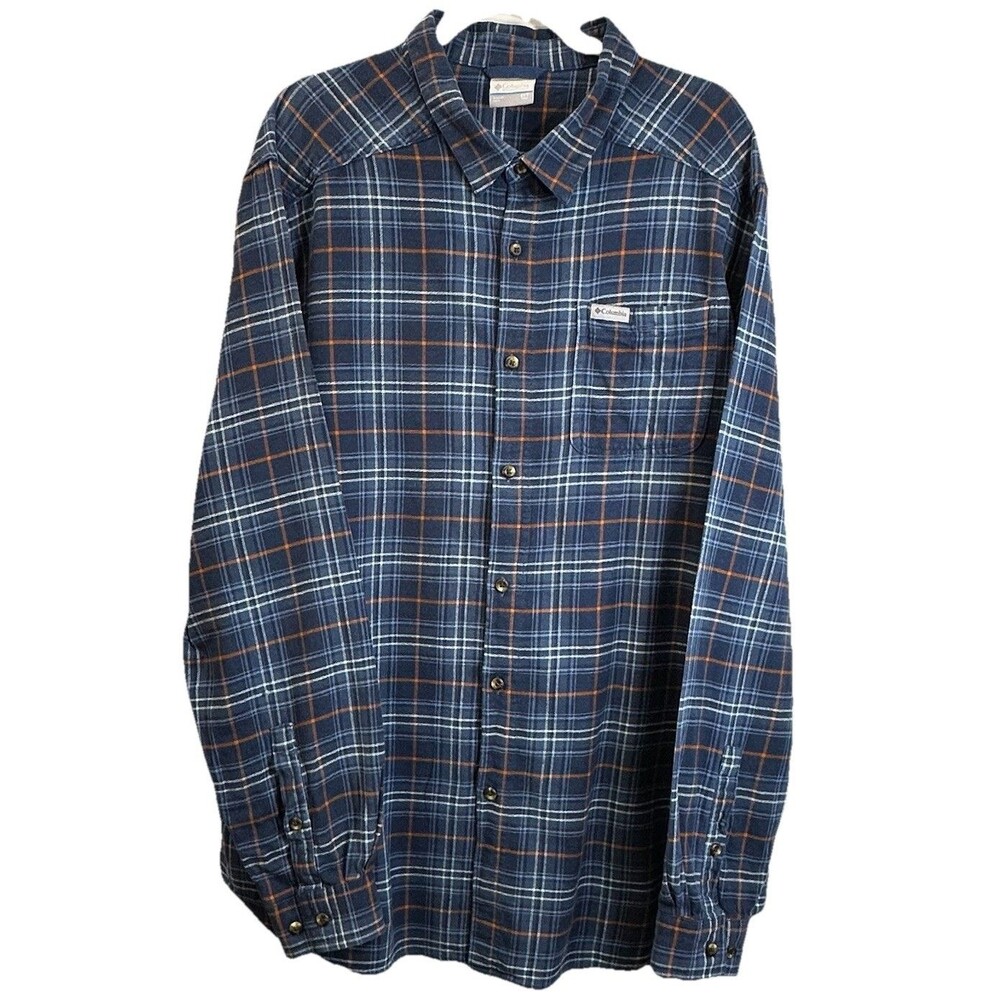 Columbia Shirt Men’s Size 2XLT Plaid Button Up Chest Pocket Cotton Blend Outdoor